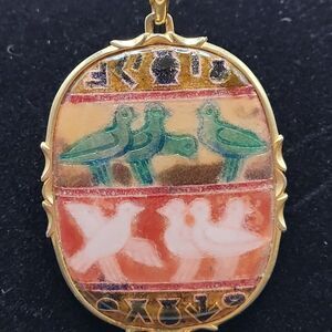 Mexican Aztec Tribal Inspired Bird Pendant Enamel Hand Painted